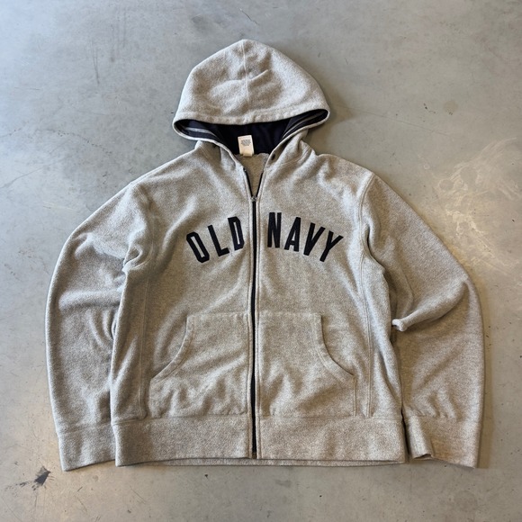 Old Navy Other - Old Navy Mens Gray Fleece Full Zip Hoodie Spellout Logo Medium